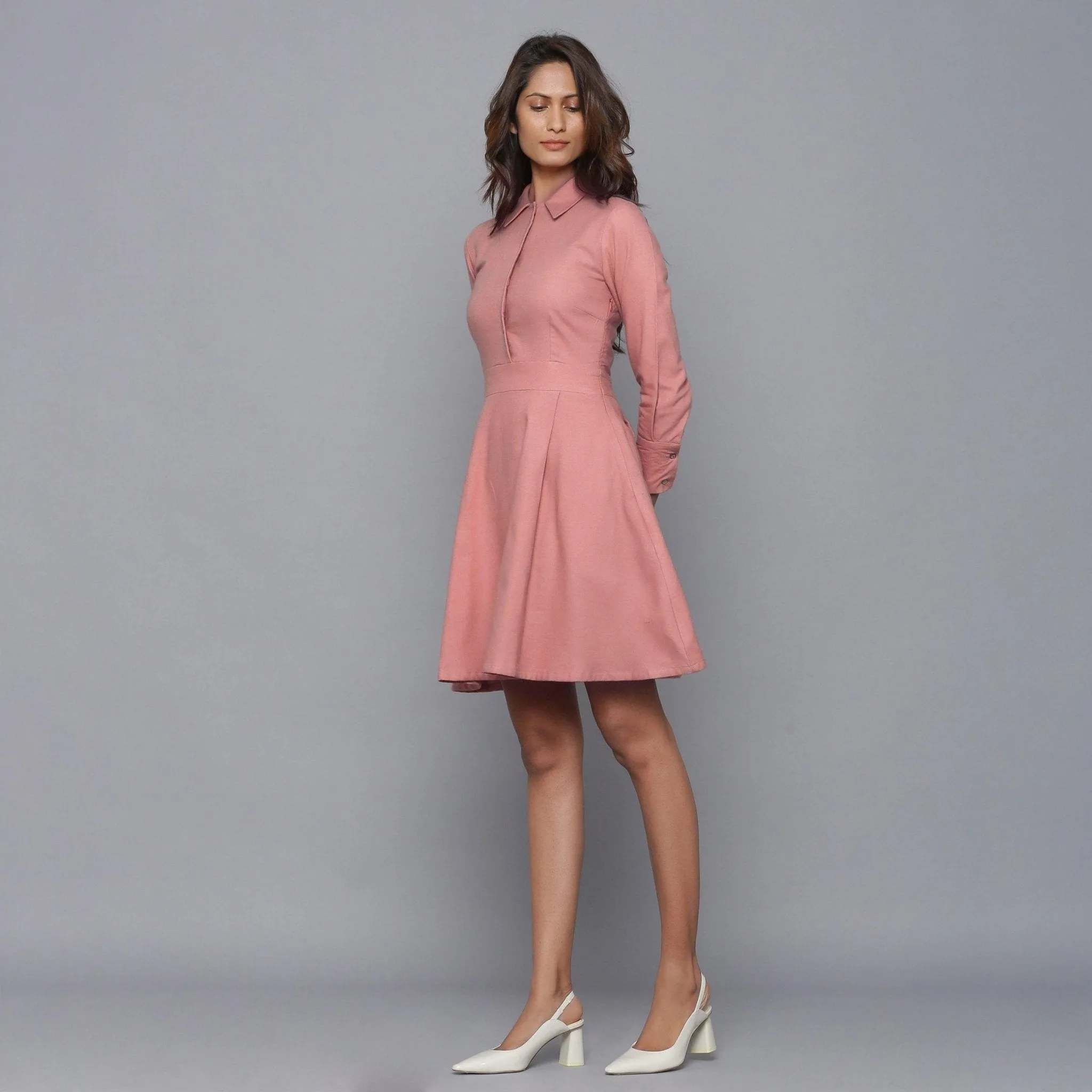 English Rose Warm Cotton Button-Down Flannel Short Dress