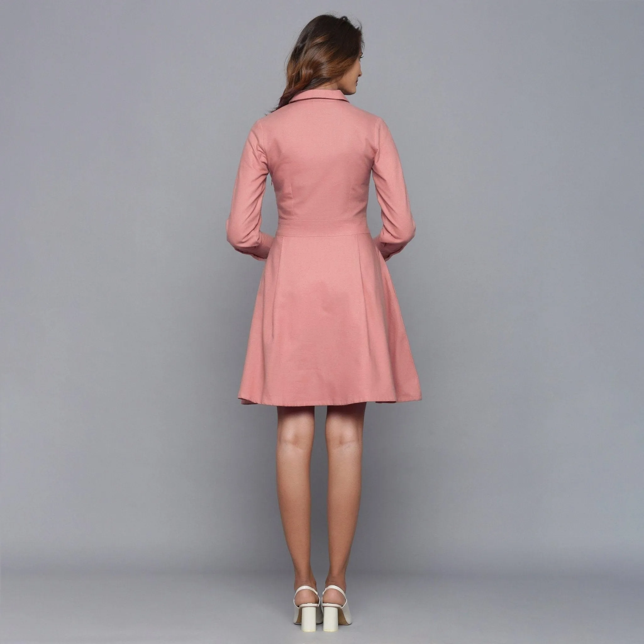 English Rose Warm Cotton Button-Down Flannel Short Dress