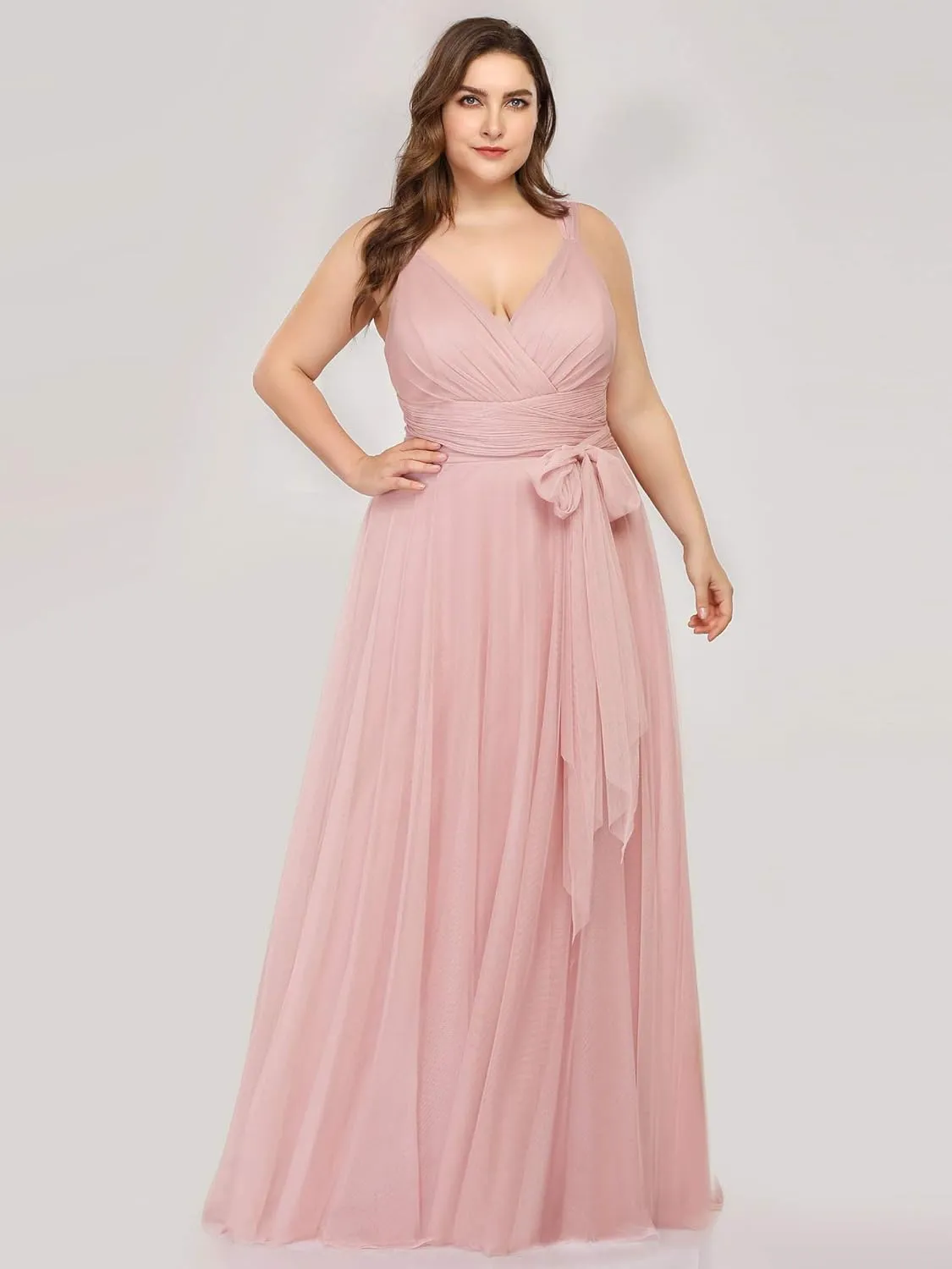 Ever-Pretty Plus Women's V-Neck Wrap Empire Waist Sash Tulle A-line Plus Size Bridesmaid Dresses 07303-DA