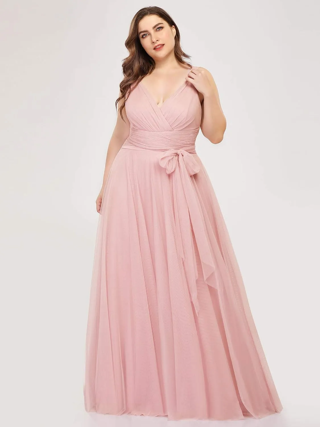 Ever-Pretty Plus Women's V-Neck Wrap Empire Waist Sash Tulle A-line Plus Size Bridesmaid Dresses 07303-DA
