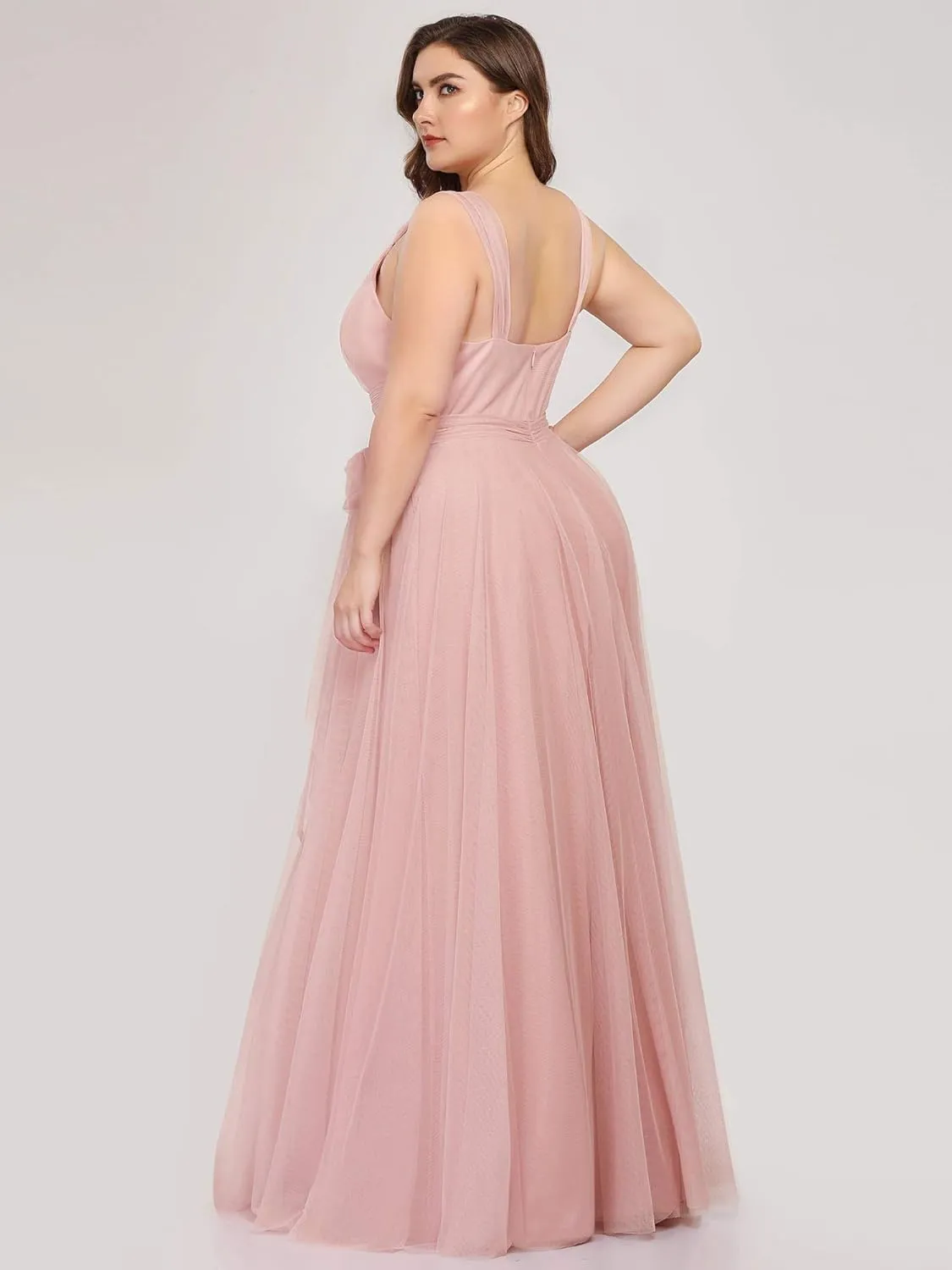 Ever-Pretty Plus Women's V-Neck Wrap Empire Waist Sash Tulle A-line Plus Size Bridesmaid Dresses 07303-DA