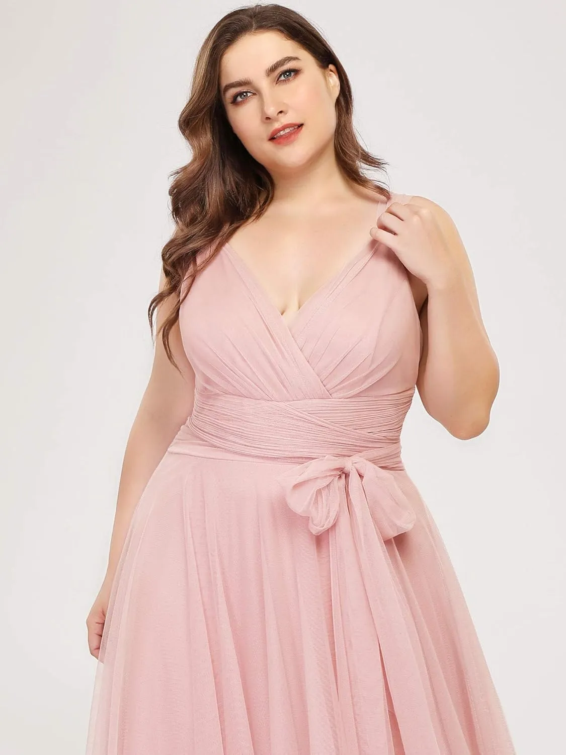 Ever-Pretty Plus Women's V-Neck Wrap Empire Waist Sash Tulle A-line Plus Size Bridesmaid Dresses 07303-DA
