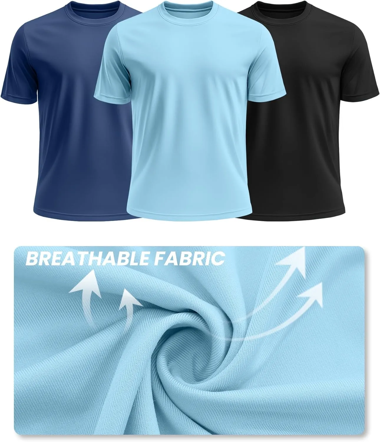 Ficerd 3 Pack Men's Big and Tall Rash Guard Shirts UPF 50  Short Sleeve Sun Protection Quick Dry Swim T Shirts