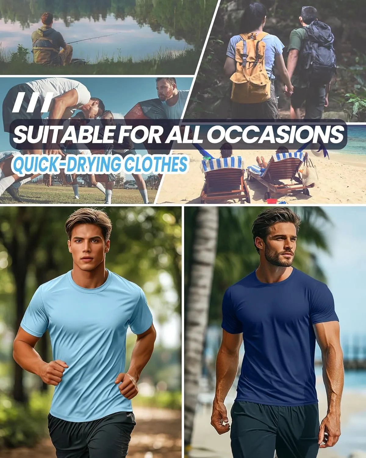 Ficerd 3 Pack Men's Big and Tall Rash Guard Shirts UPF 50  Short Sleeve Sun Protection Quick Dry Swim T Shirts