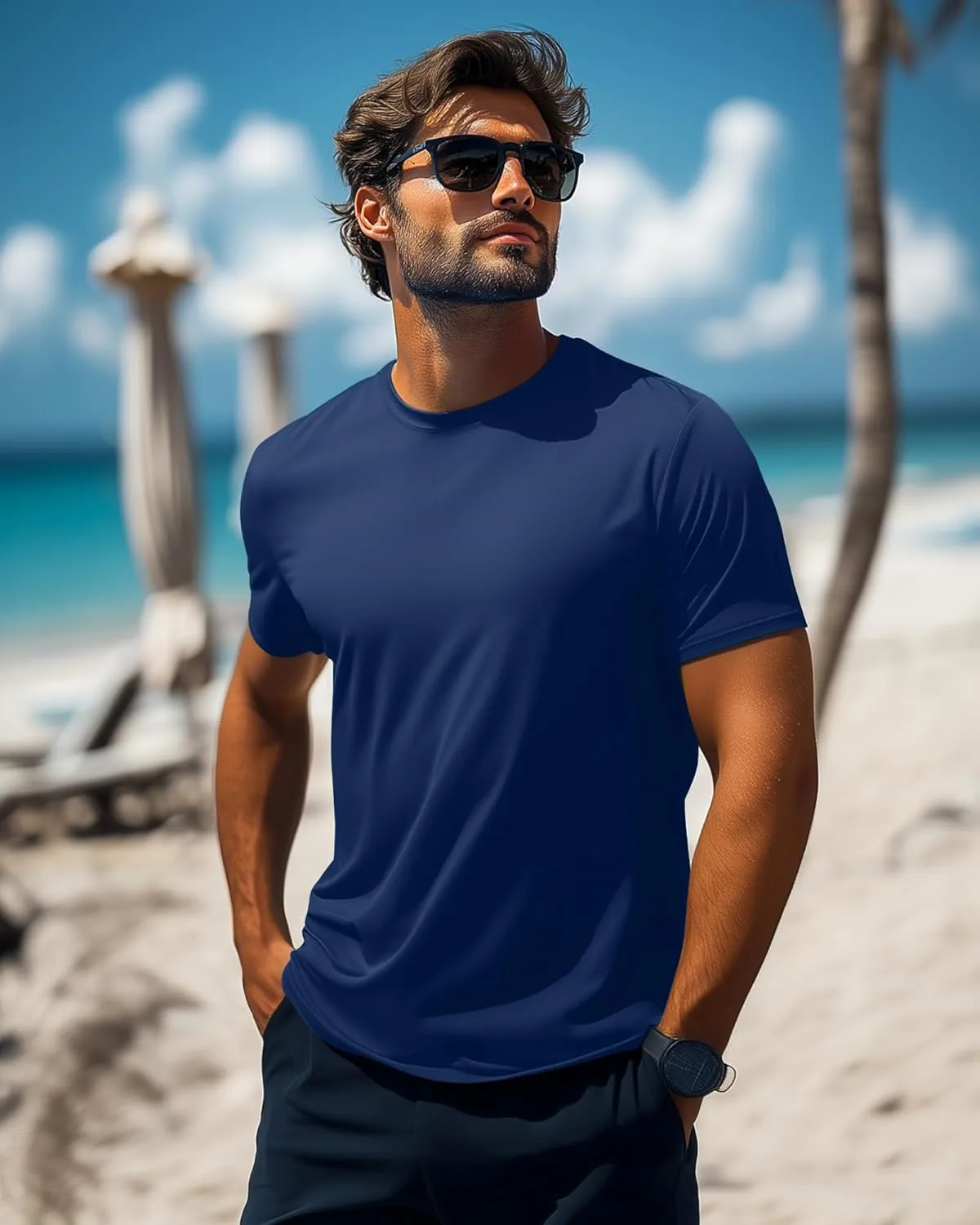 Ficerd 3 Pack Men's Big and Tall Rash Guard Shirts UPF 50  Short Sleeve Sun Protection Quick Dry Swim T Shirts
