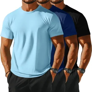 Ficerd 3 Pack Men's Big and Tall Rash Guard Shirts UPF 50  Short Sleeve Sun Protection Quick Dry Swim T Shirts