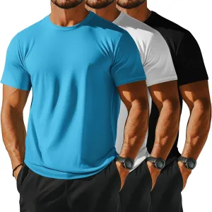 Ficerd 3 Pack Men's Big and Tall Rash Guard Shirts UPF 50  Short Sleeve Sun Protection Quick Dry Swim T Shirts