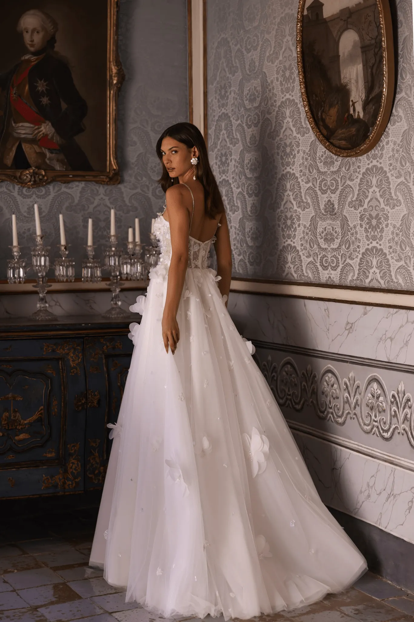 Floral Corset Wedding Dress with Bow Accents - Romantic Whimsical Wedding Dress with High Slit Plus Size