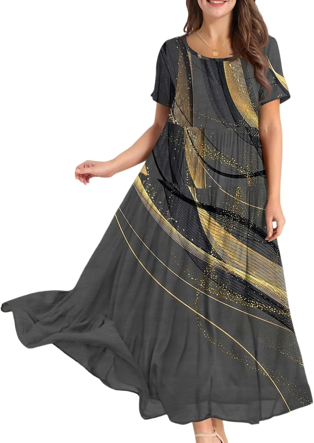 Floral Dress for Women Casual Loose Bohemian Tiered Swing Long Maxi Dresses Short Sleeve Summer Beach Sundress