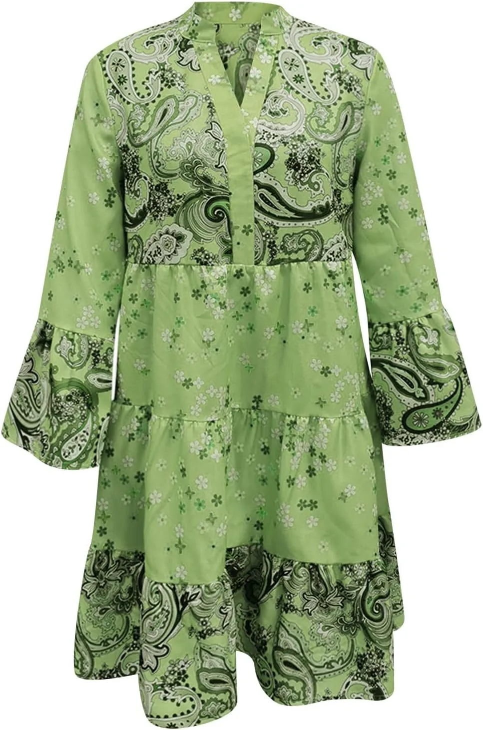 Floral Midi Dresses for Women Long Sleeve Vintage Flowy Ruffle Boho Dress 2025 Summer V Neck Beach Vacation Sundress