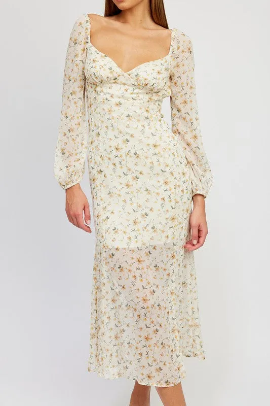 FLORAL PRINTCHIFFON MAXI DRESS WITH OPEN BACK