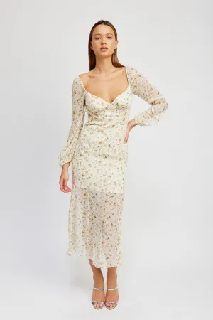 FLORAL PRINTCHIFFON MAXI DRESS WITH OPEN BACK