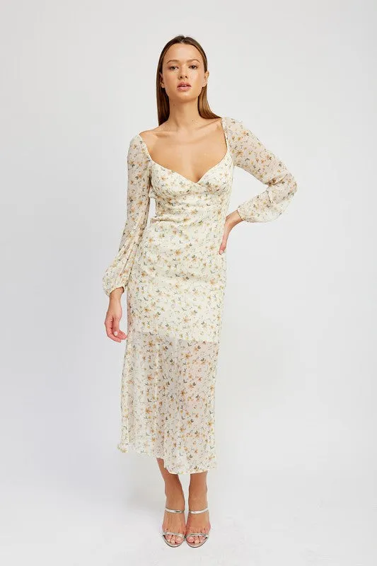 FLORAL PRINTCHIFFON MAXI DRESS WITH OPEN BACK