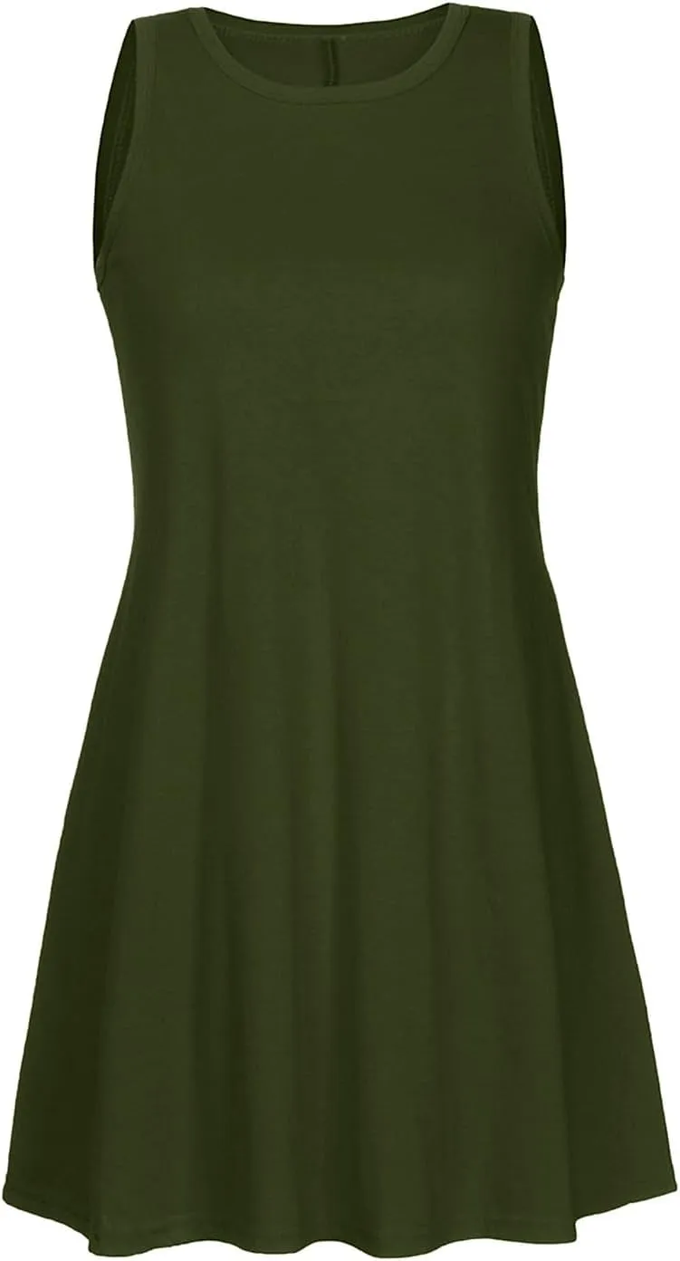 FZYLQY Women's Casual Tank Dress Sleeveless Summer A Line Swing Mini Dress with Side Pockets Loose Fit Comfy Beach Outfit