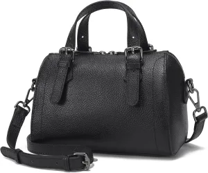 Genuine Cowhide Leather Boston Bag - Womens Lightweight Barrel Handbag