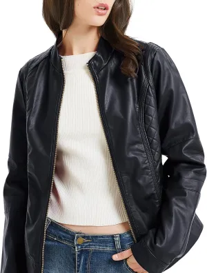 Geschallino Women's Faux Leather Jacket Plus Size Motorcycle Biker Clothes Outfits Short Fashion PU Coat (1X-5X)