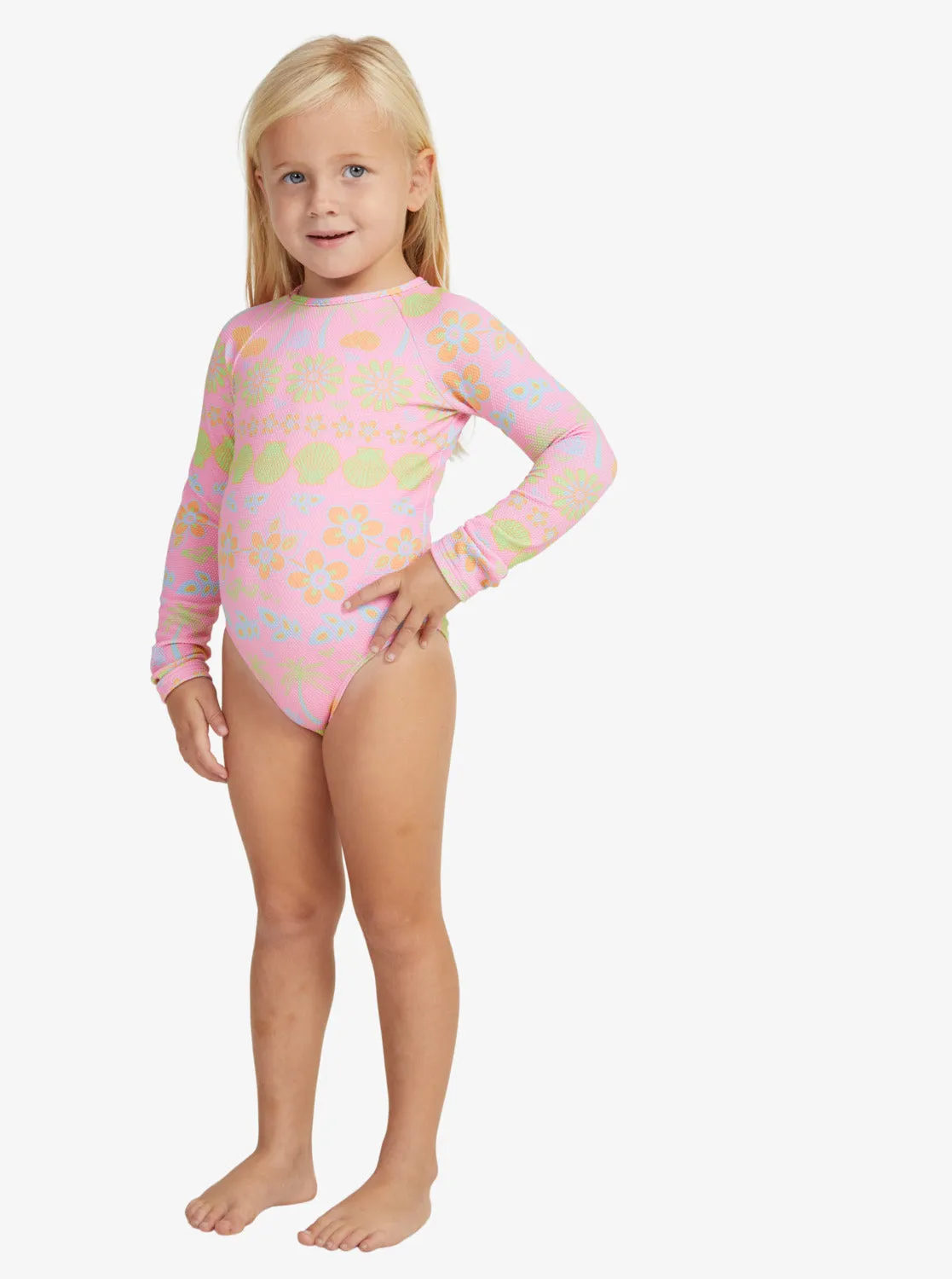 Girls 2-7 Beach Day Together Long Sleeve One-Piece Swimsuit - Sachet Pink Beachy Bebe