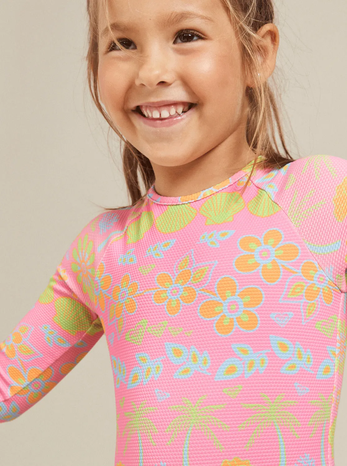 Girls 2-7 Beach Day Together Long Sleeve One-Piece Swimsuit - Sachet Pink Beachy Bebe