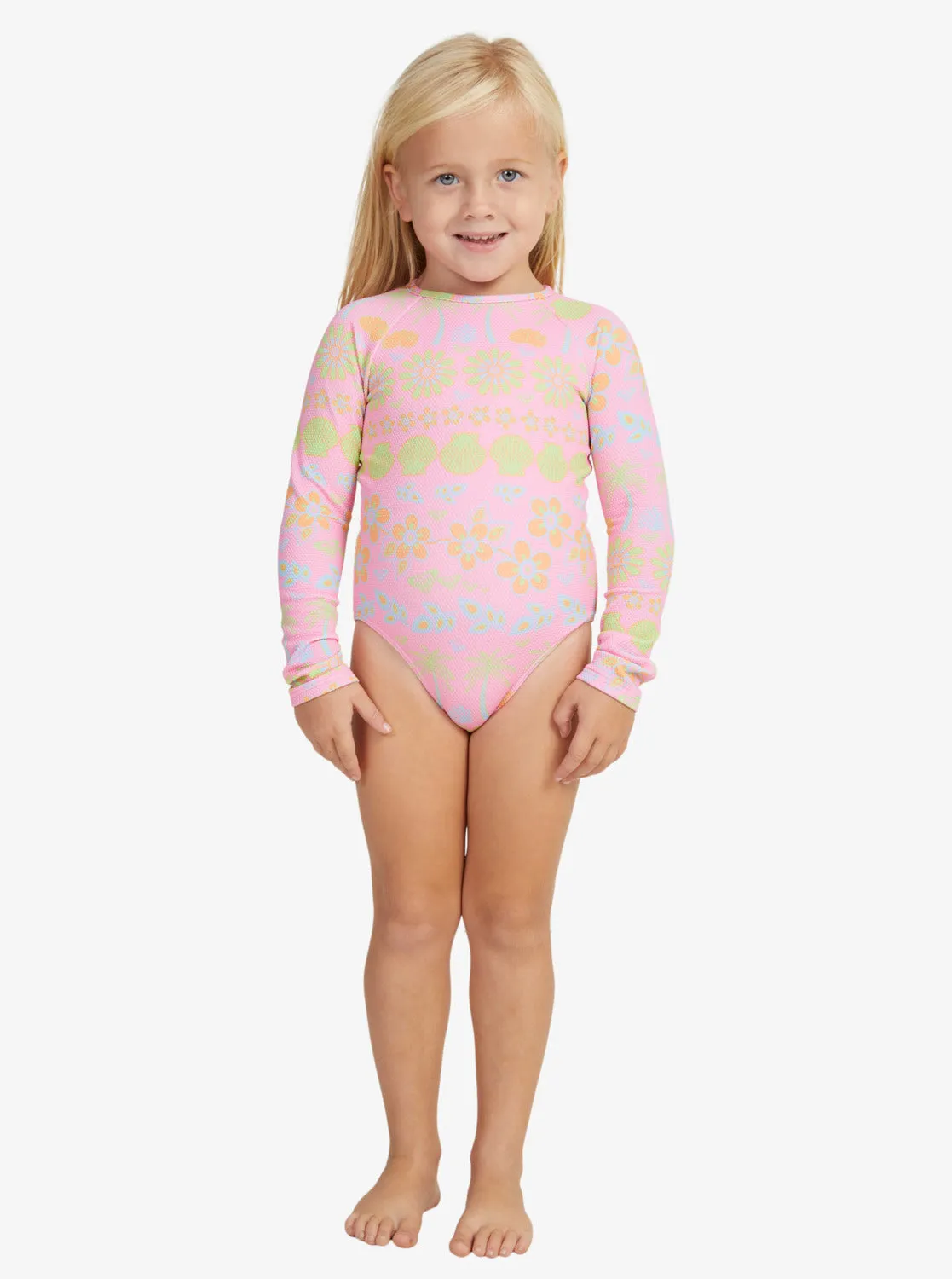 Girls 2-7 Beach Day Together Long Sleeve One-Piece Swimsuit - Sachet Pink Beachy Bebe
