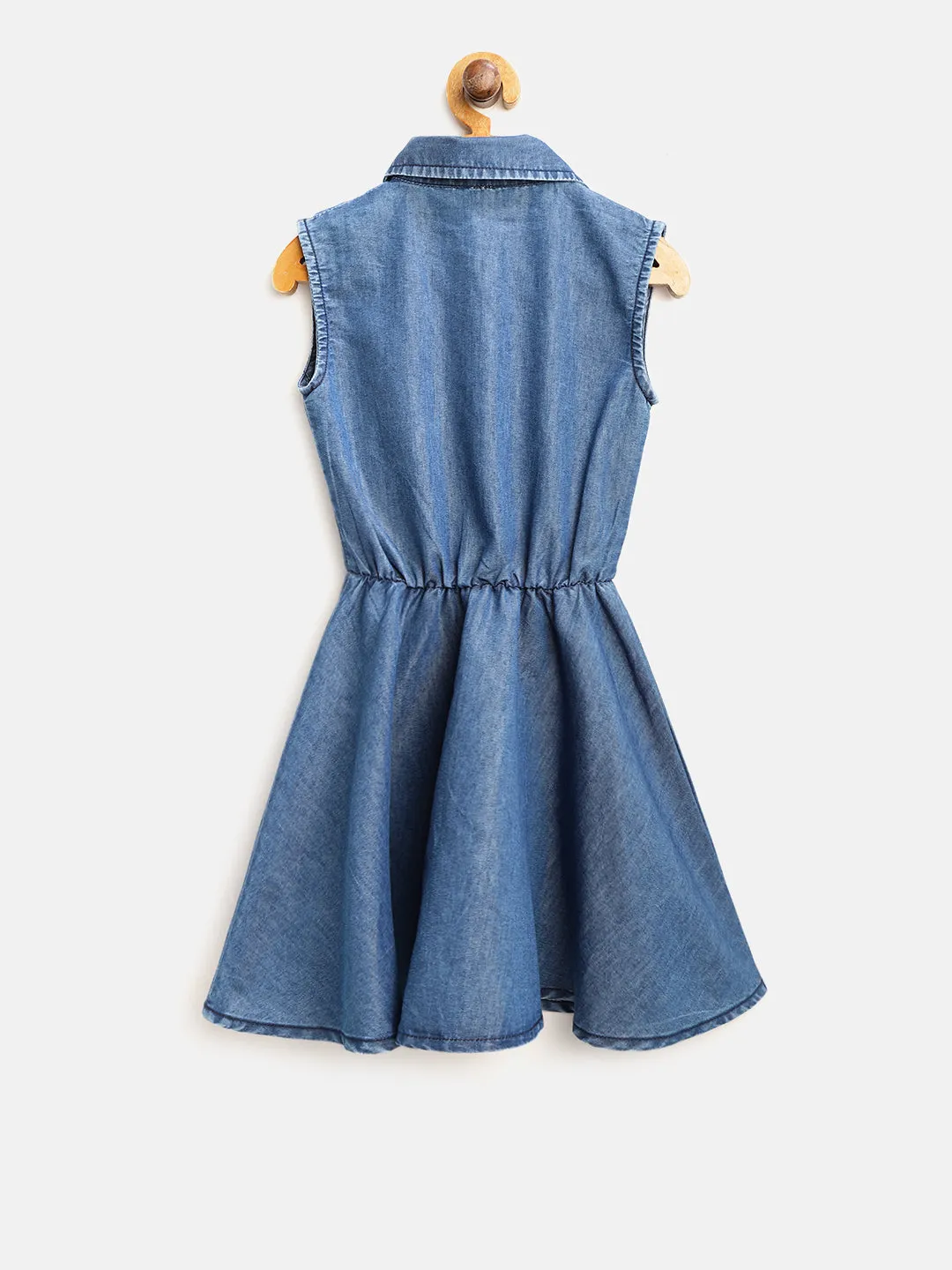 Girls Blue Denim Fringe Sleeveless Dress