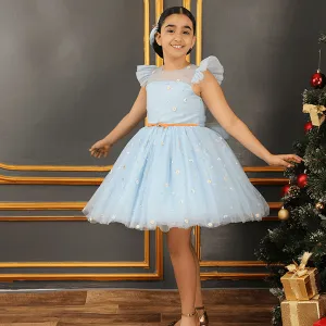 GIRLS BLUE FLORAL TULLE BALL DRESS