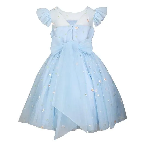 GIRLS BLUE FLORAL TULLE BALL DRESS