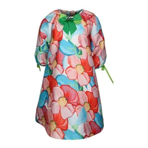 GIRLS MULTICOLOR FLORAL DAMASK DRESS