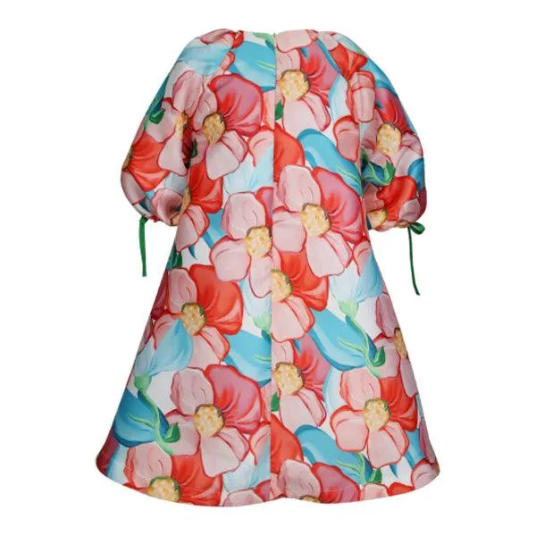 GIRLS MULTICOLOR FLORAL DAMASK DRESS