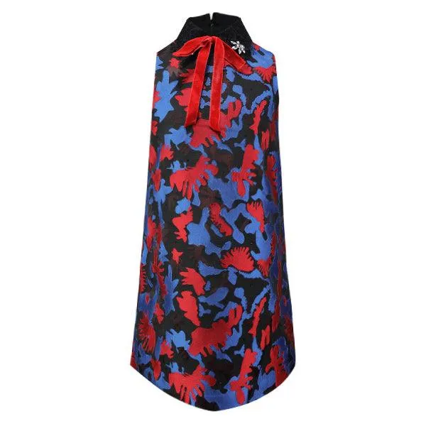 GIRLS MULTICOLOUR DAMASK SLEEVELESS DRESS