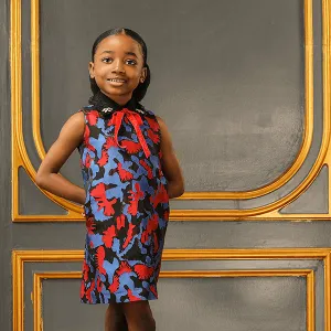 GIRLS MULTICOLOUR DAMASK SLEEVELESS DRESS