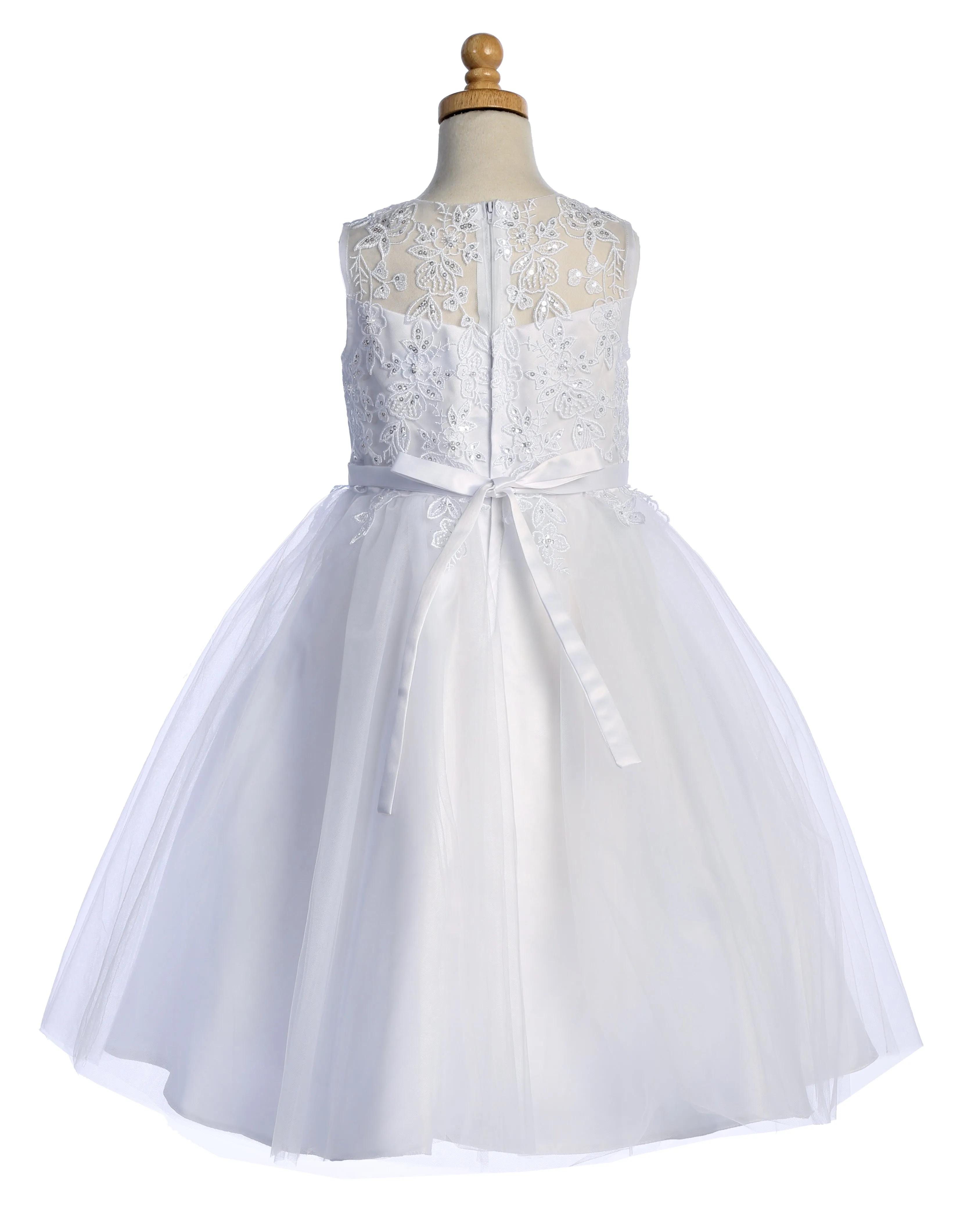 Girls Pearl Sequin Embroidered Tulle Tea Length Communion Plus Size Dress 8.5-20.5