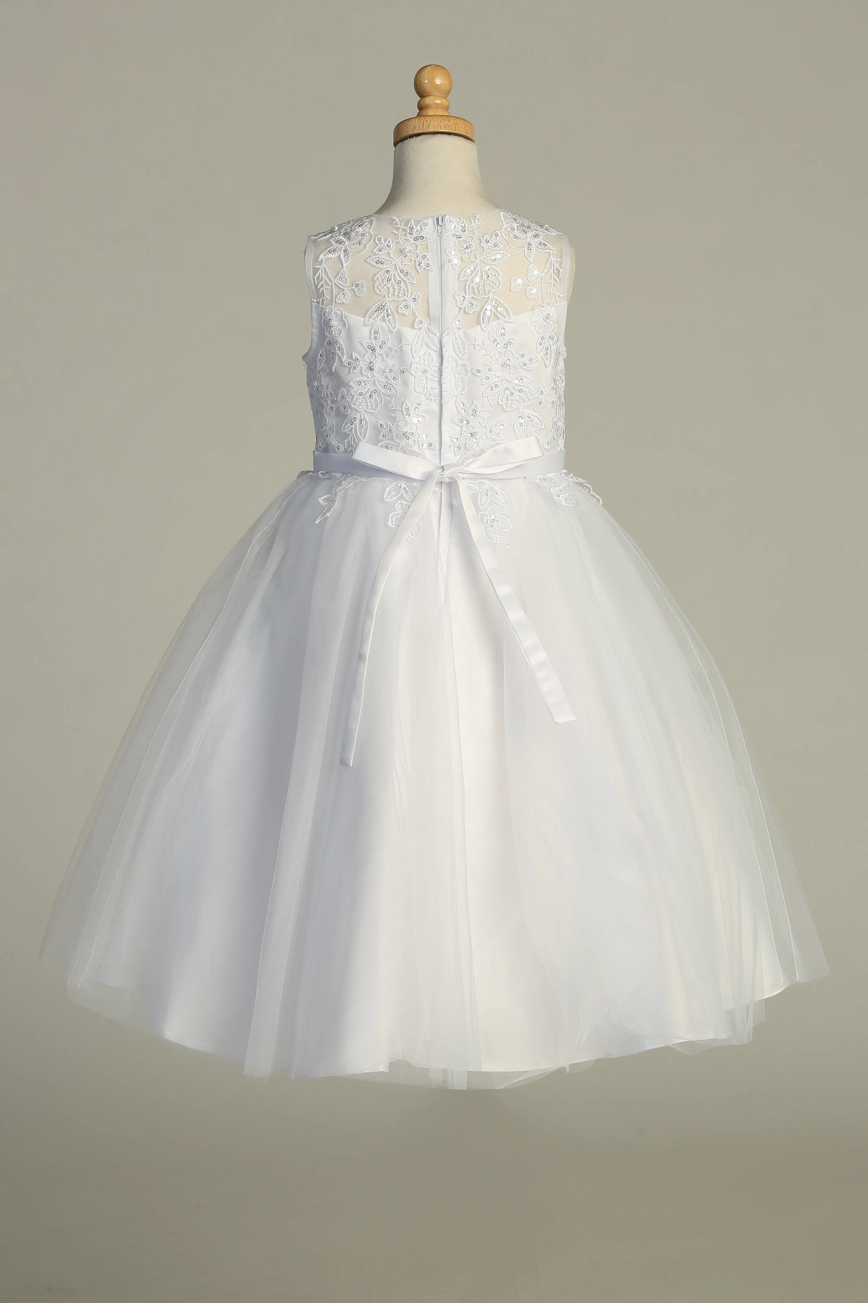 Girls Pearl Sequin Embroidered Tulle Tea Length Communion Plus Size Dress 8.5-20.5