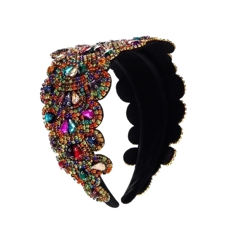 Glam Luxurious Geometric Cloth Inlay Rhinestones Hair Band