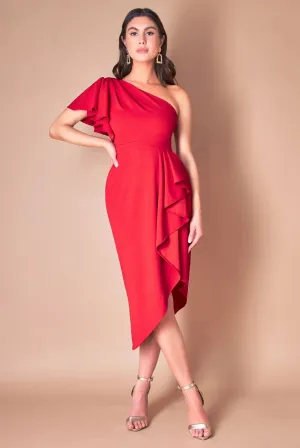 Goddiva Waterfall Sleeve Wrap Midi Dress