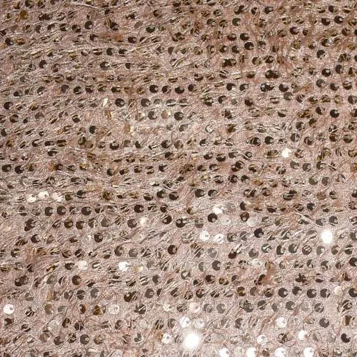Gold/Beige Fringed Sequin Knit Fabric