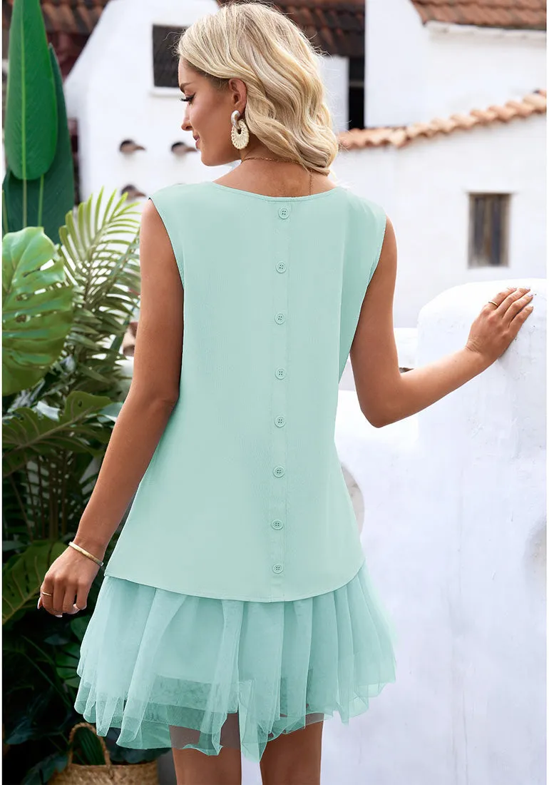 Gossamer Green LookbookStore Cocktail Dresses for Women Wedding Guest Tulle Dress Sleeveless Summer Shift Dresses Special Occasions