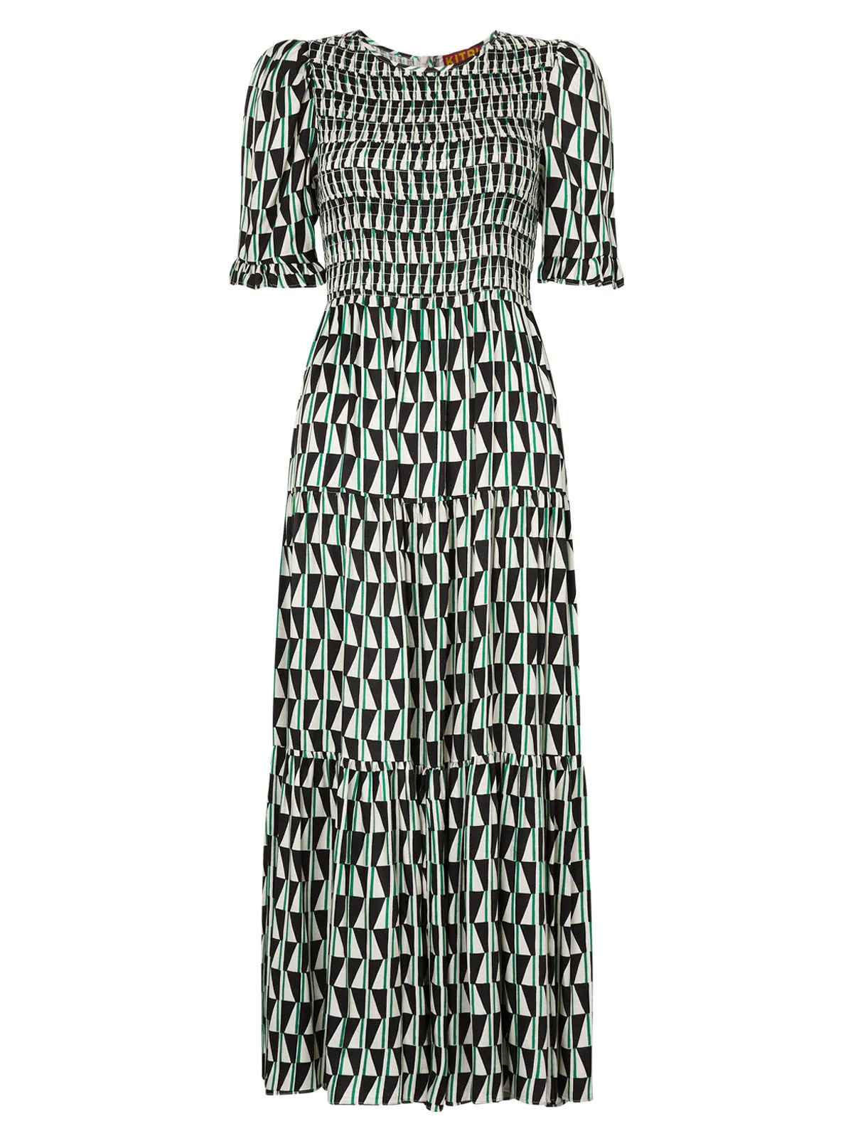 Gracie Shirred Green Tile Print Dress