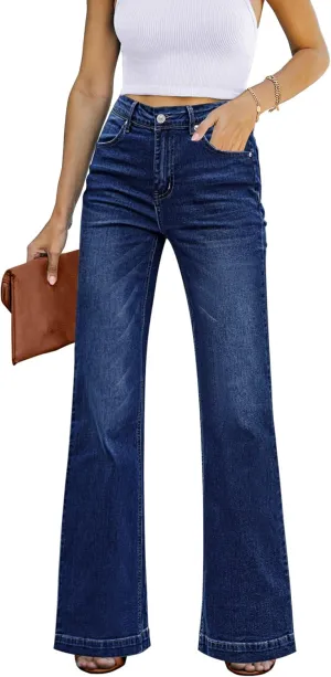 GRAPENT Womens Flare Jeans High Waisted Wide Leg Baggy Jean for Women Stretch Denim Pants