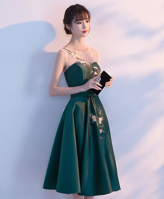 Green Round Neck Lace Short Prom Dress, Homecoming Dress