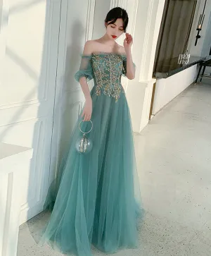 Green Tulle Lace Long Prom Dress Green Tulle Formal Dress