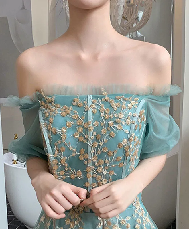 Green Tulle Lace Long Prom Dress Green Tulle Formal Dress