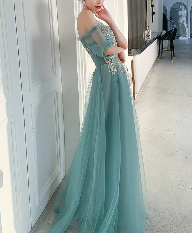 Green Tulle Lace Long Prom Dress Green Tulle Formal Dress