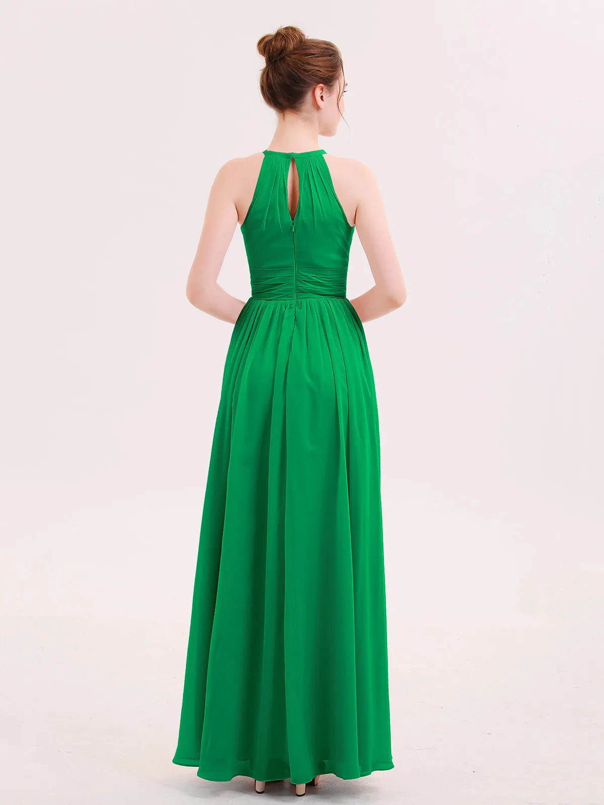 Halter Long Chiffon Dress of Bridesmaids Emerald Plus Size