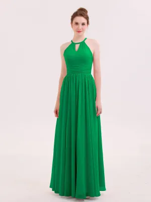 Halter Long Chiffon Dress of Bridesmaids Emerald Plus Size