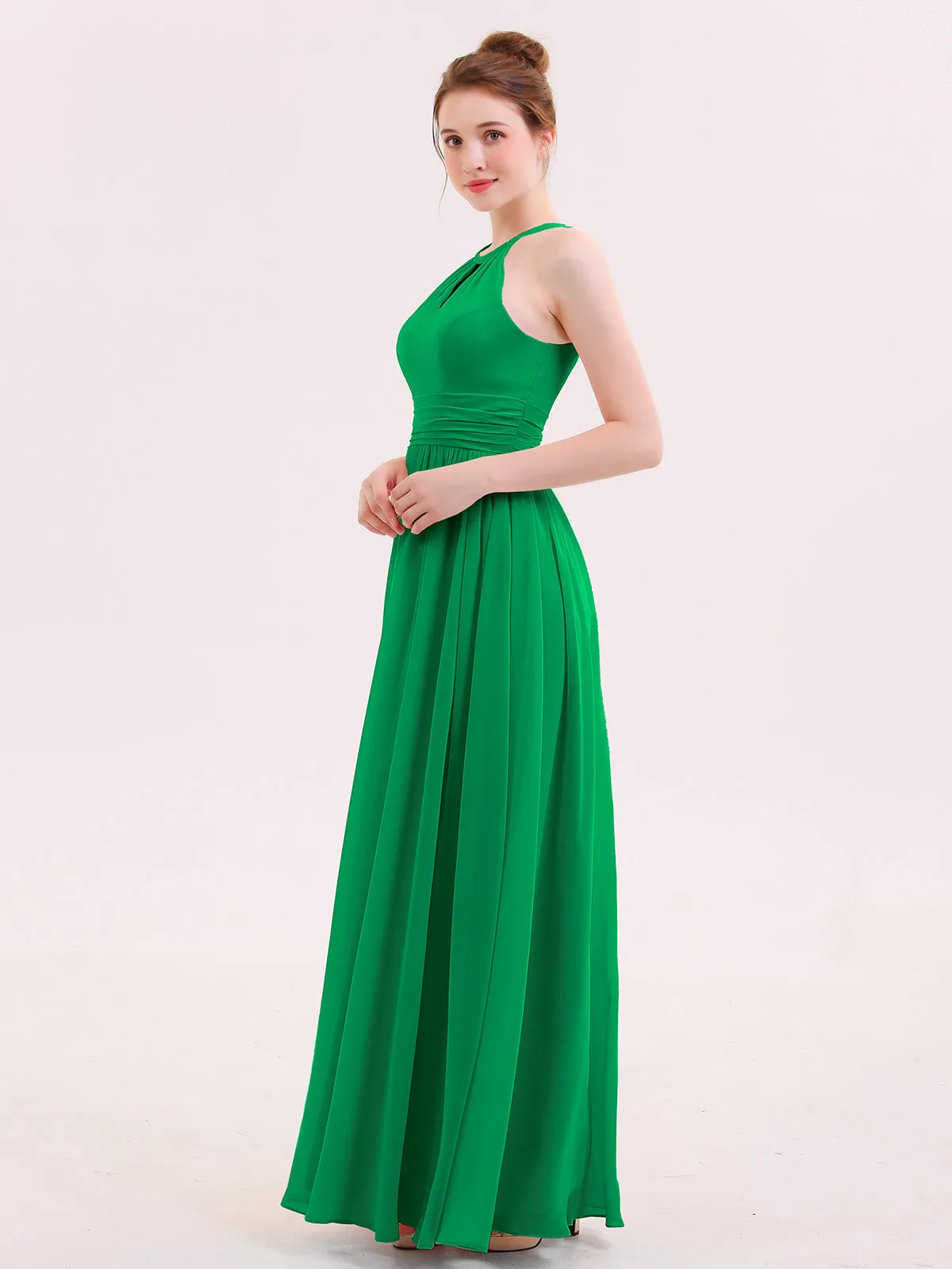 Halter Long Chiffon Dress of Bridesmaids Emerald Plus Size