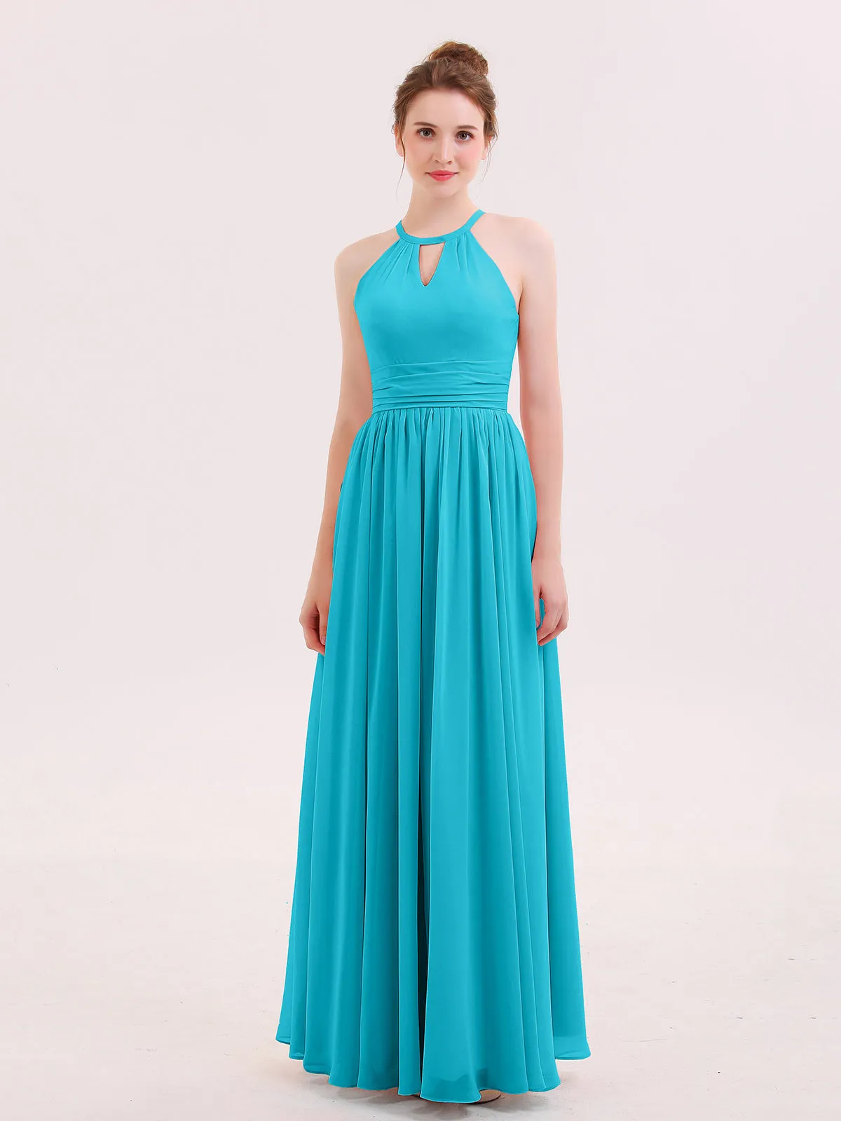 Halter Long Chiffon Dress of Bridesmaids Jade
