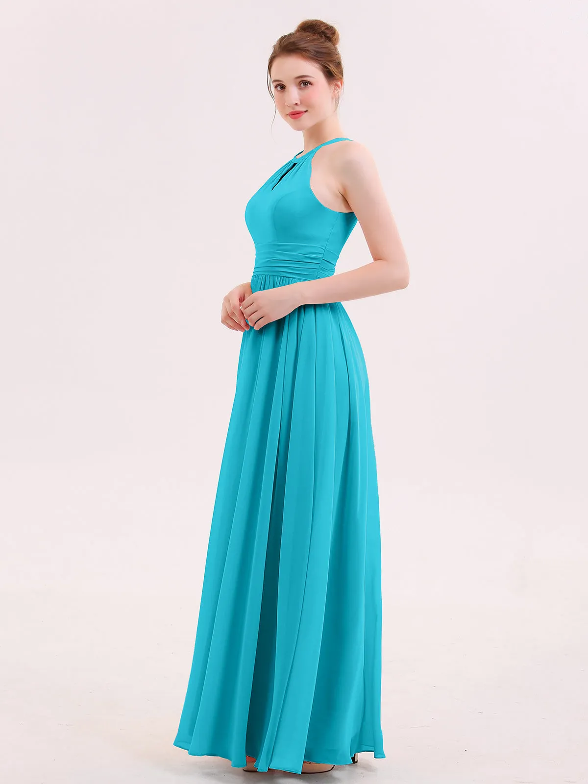 Halter Long Chiffon Dress of Bridesmaids Jade
