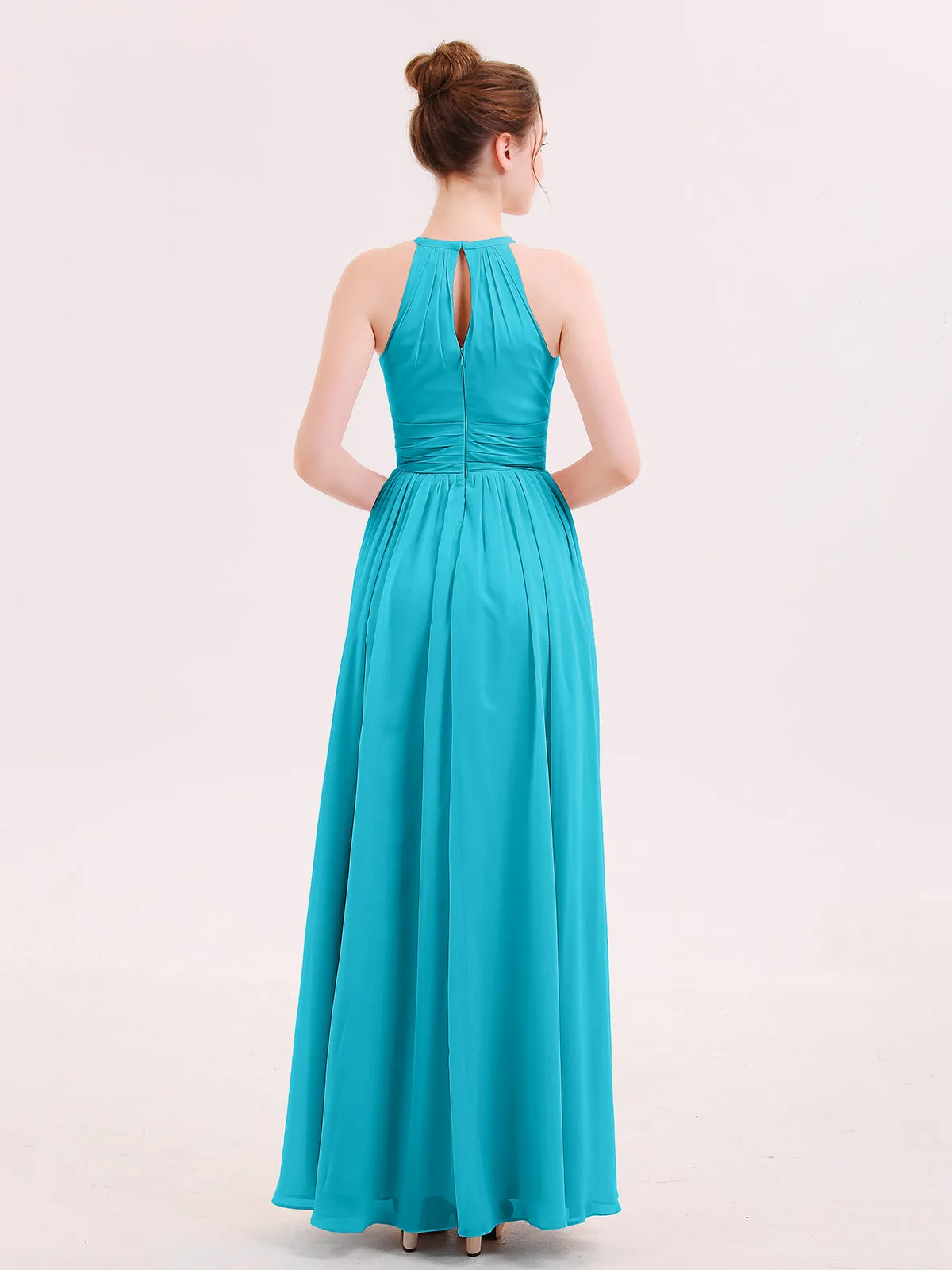 Halter Long Chiffon Dress of Bridesmaids Jade