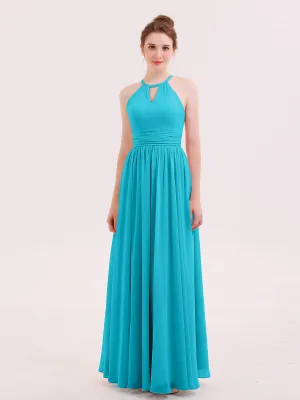 Halter Long Chiffon Dress of Bridesmaids Jade
