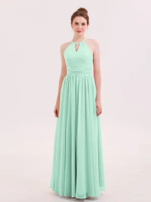 Halter Long Chiffon Dress of Bridesmaids Mint Green Plus Size